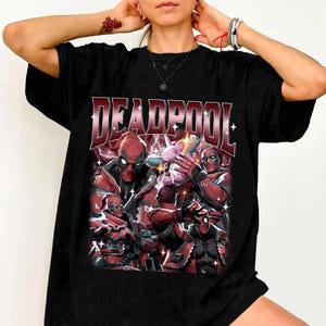 Deadpool Shirt Funny Marvel Superhero Tee, Cute Deadpool With Unicorn T-Shirt, Comic Character Graphic Tee Gift bild 1