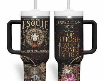 Aethel Garden Sci-Fi Fantasy Travel Tumbler 40oz, Expedition 33 Mug , Vintage Explorer Cup with Handle, Gamer Drinkware Gift