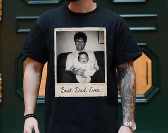 Personalised Vintage Polaroid Photo Dad Comfort Colors Shirt, Daddy Picture TShirt, Grandpa Gift, Custom Portrait Papa Tee Family Gift