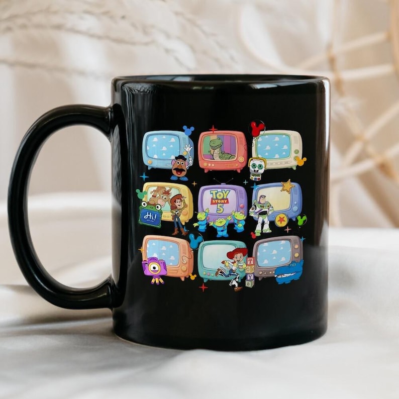Retro Toy Story Mug Black, Disneyland Gift for Her, Birthday Gift, Disneytrip Pixar Mug image 1