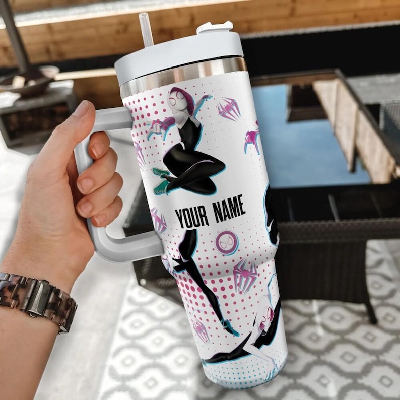 Custom Spiderman SpiderGwen Colorful Tumbler, Personalized Across Spider Verse 40, Spidey and Friends Ghost Spidey Tumbler image 1