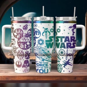 Gobelet isotherme Baby Yoda Stormtrooper Darth Vader, gobelet de film, joli gobelet à café - Gobelet avec anse, tasse à café à emporter 40 oz image 1