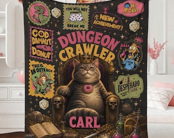 Dungeon Crawler Princess Donut And Mongo Fleece Blanket, Dungeon Crawler Carl Blanket, Fantasy Book Style Blanket, Cozy Home Gift for Gamer