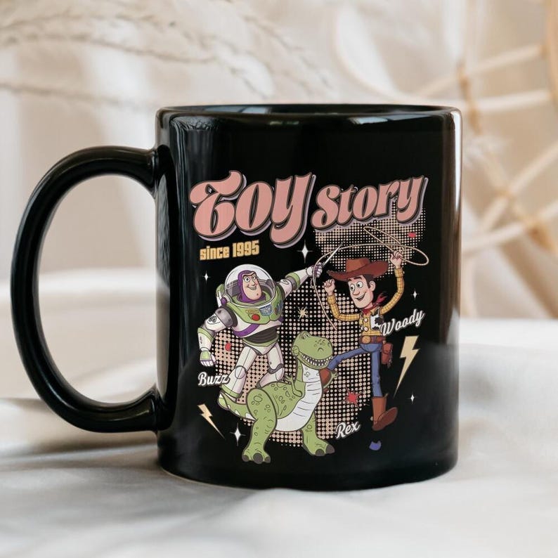 Disneyland Toy Story 1995 Retro Mug Black, Disneyland Gift for Her, Birthday Gift, Disneytrip Pixar Mug image 1