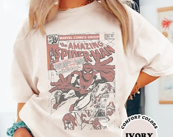 Retro Superhero The Amazing Spider-Man Retro Comics Book Cover Vintage Shirt, MCU Fans MCU Studios Disneyland Family Vacation Holiday Gift
