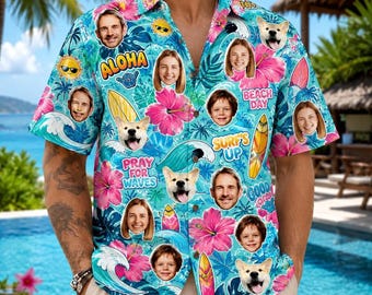 Camisa hawaiana personalizada con foto, camisa hawaiana con cara personalizada, camisa hawaiana infantil con cara, regalo del Día del Padre para papá, regalo de San Valentín para él.