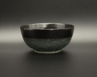 Handmade Ceramic Rice Bowl (black with green speckles)
