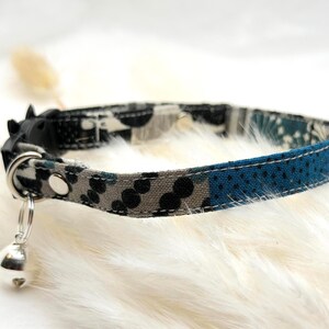 Blue patchwork look Print Cat collar with Breakaway Buckle, Adjustable Pet Accessory