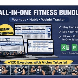 Workoutplanner en dashboard gewichtsvoortgang | Spreadsheet sportschoollogboek | Google Spreadsheets-fitnesssysteem