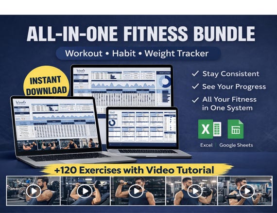 Workout Planner & Weight Progress Dashboard | Gym Log Spreadsheet | Google Sheets Fitness System