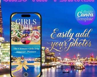 Planificador de itinerario para viaje de chicas | Plantilla editable de Canva | Planificador de fin de semana para despedida de soltera | Planificador de vacaciones imprimible | Descarga digital