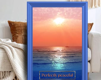 Cuadro minimalista de atardecer en el océano | Póster costero | Lámina de velero | Decoración para salón y dormitorio | Descarga instantánea