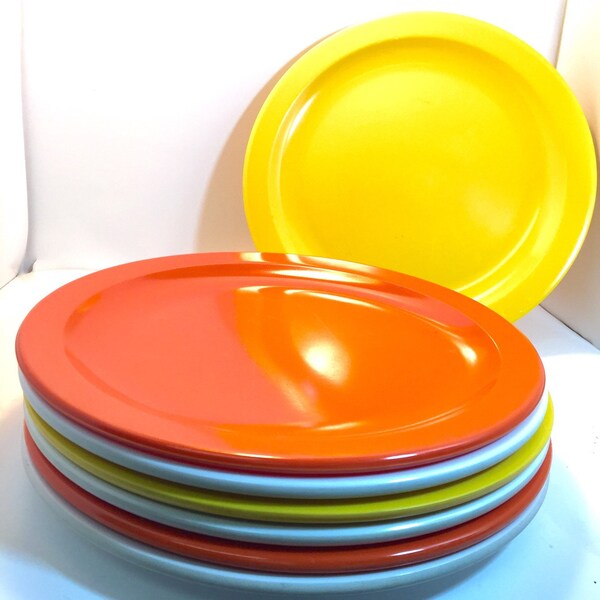 Vintage Texas Ware Plates  - Retro Orange, Yellow, and White  set of 7