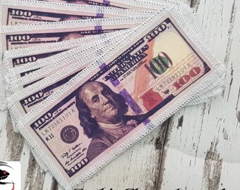 One-hundred Dollar Bill Printed Canvas Patch Applique Very Gothic Emo Punk