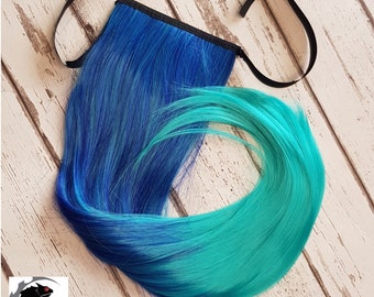 Blue to Teal Tie In Ponytail Hair Extension 21 Inch Ready to Ship