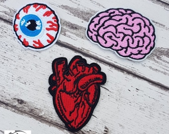 Eye Heart Brains Embroidered Patch Applique Very Gothic Emo Punk