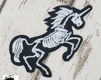 Unicorn Skeleton Embroidered Patch Applique Gothic Emo Punk