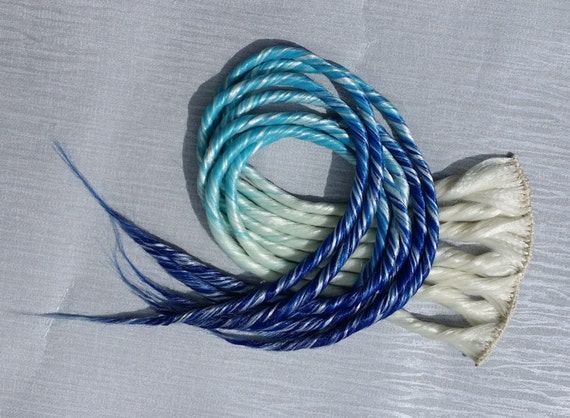 White Blonde Turquoise Dark Blue Ombre Clip In Dread Hair Etsy
