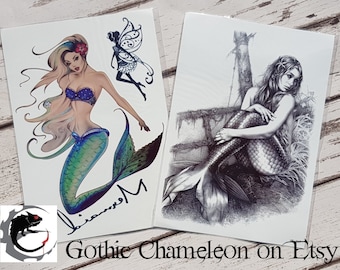 Large Temporary Tattoo Sheets Mermaid 15 x 21 cm