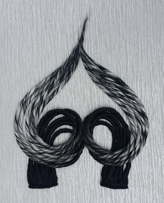 Black White Ombre Clip In Dread Hair Extension Hand Wefted Etsy