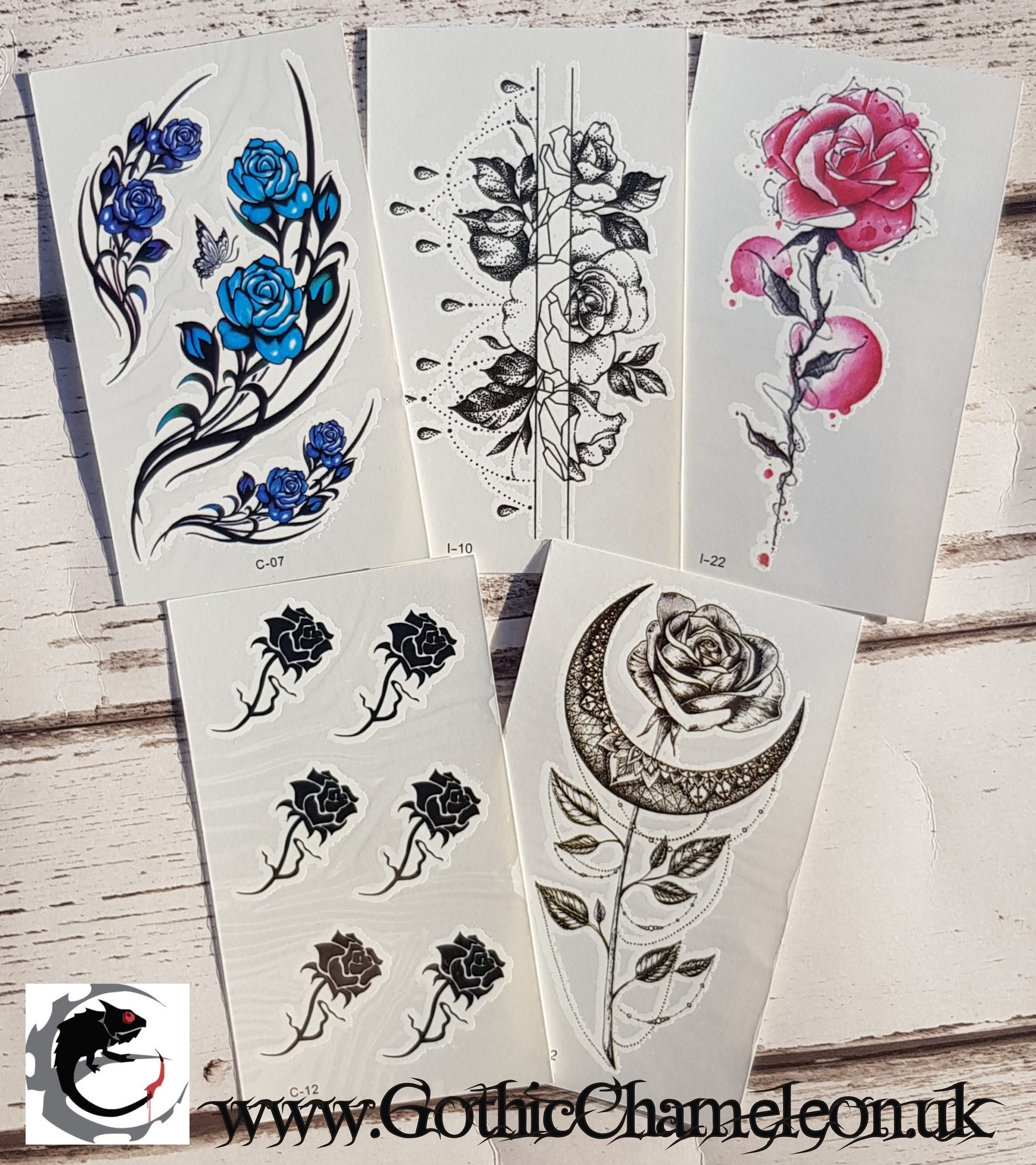Temporary Tattoo Sheets Roses Blue Pink Black and White - Etsy Hong Kong