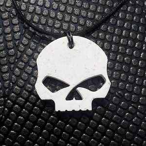 Handmade White Granite Style Skull Pendant with Adjustable Cord Necklace Gothic Emo Steampunk