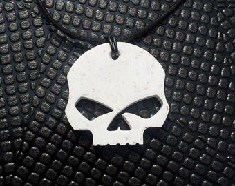 Handmade White Granite Style Skull Pendant with Adjustable Cord Necklace Gothic Emo Steampunk