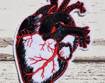 Small Black Anatomical Heart Embroidered Patch Applique Very Gothic Emo Punk