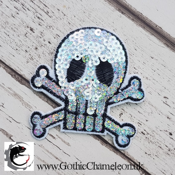 Reversible Sequin Skull Embroidery Applique Patch for Jeans Jacket Iron On Reversible Sequin Skull Embroidery Applique Patch for Jeans Jacket Iron On