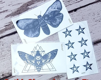 Temporary Tattoo Sheets Deathshead Moth Pentagram
