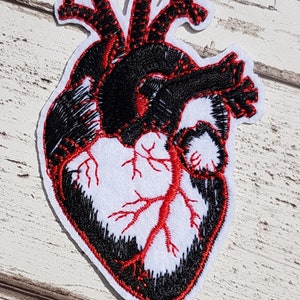 Small Black Anatomical Heart Embroidered Patch Applique Very Gothic Emo Punk image 2