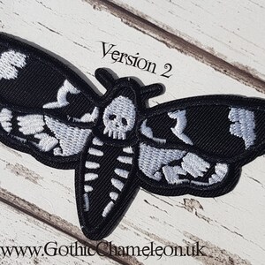 Deaths Head Moth Embroidered Patch Applique Gothic Emo Punk Version 2 Blk & Whit