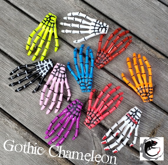 Skeletal Hand Candy Coloured Hair Clip Gothic Emo Rockabilly Psychobilly