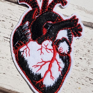 Small Black Anatomical Heart Embroidered Patch Applique Very Gothic Emo Punk image 4