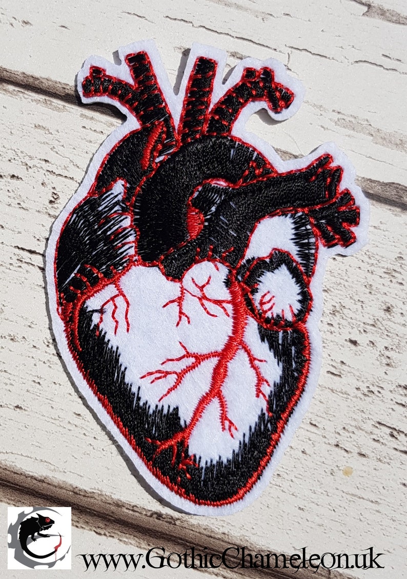 Small Black Anatomical Heart Embroidered Patch Applique Very Gothic Emo Punk image 4