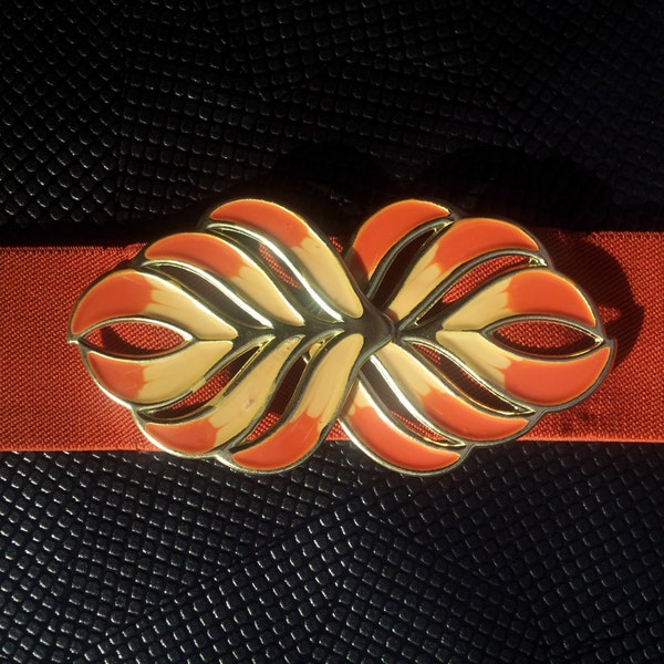 Vintage Orange Rust Cinch Belt with Cream Enamel Fastening Goth Punk Emo