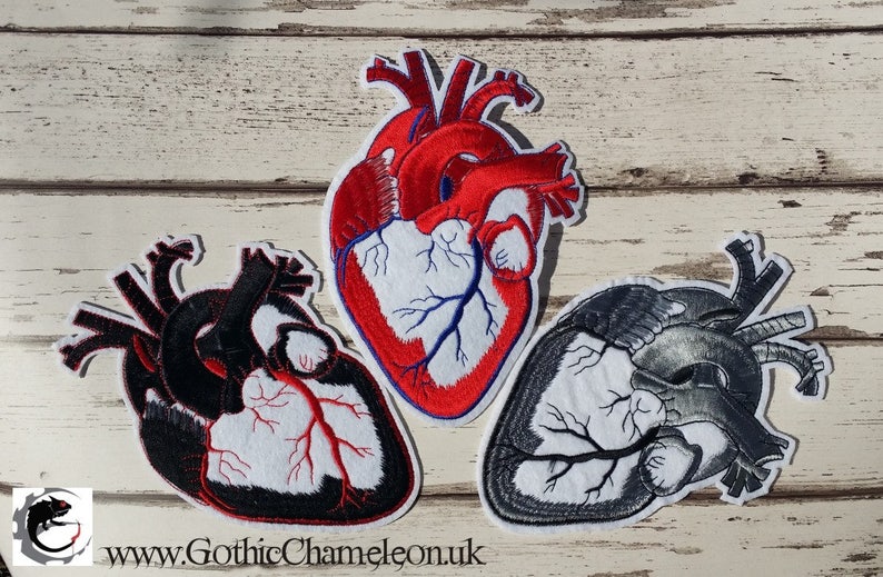 Small Black Anatomical Heart Embroidered Patch Applique Very Gothic Emo Punk image 6