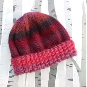 Ready to Ship Hand Knitted Mohair Blend Red Maroon Purple Black Rainbow Beanie Hat Ready To Ship image 4