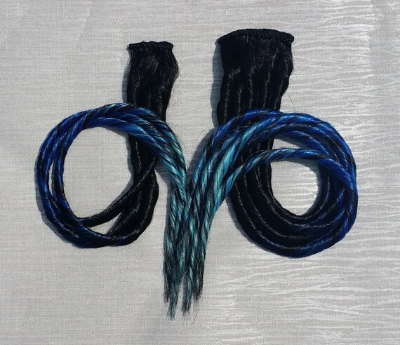 Black Blue Aqua Ombre Clip In Dread Hair Extension Hand Etsy