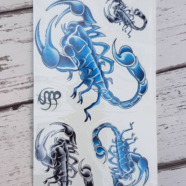 Feuilles de tatouage temporaire Scorpions noirs et bleus