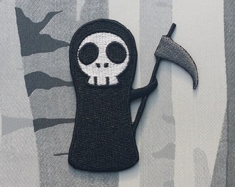 Cute Grim Reaper Death Embroidered Patch Applique Very Gothic Emo Punk