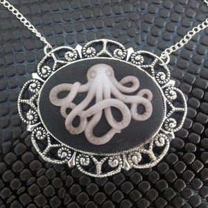 Handmade Cthulhu Octopus Pendant on a Silver Tone Chain Gothic Steampunk Emo Punk image 1