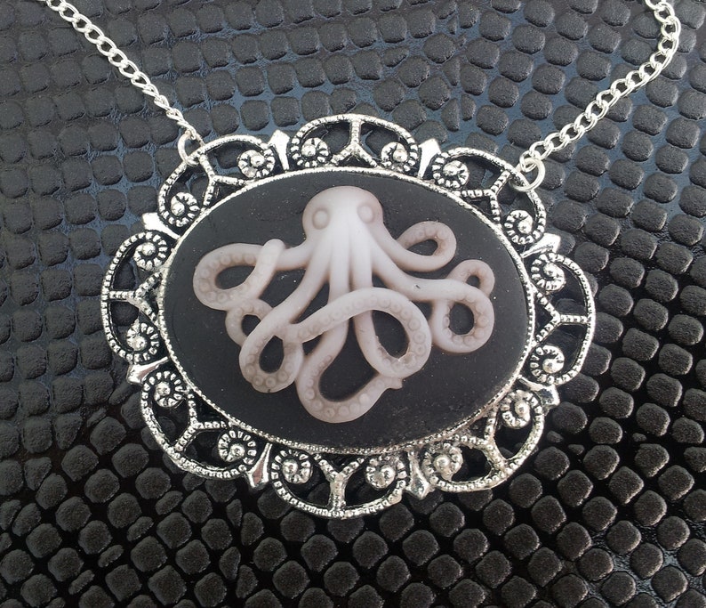 Handmade Cthulhu Octopus Pendant on a Silver Tone Chain Gothic Steampunk Emo Punk image 1