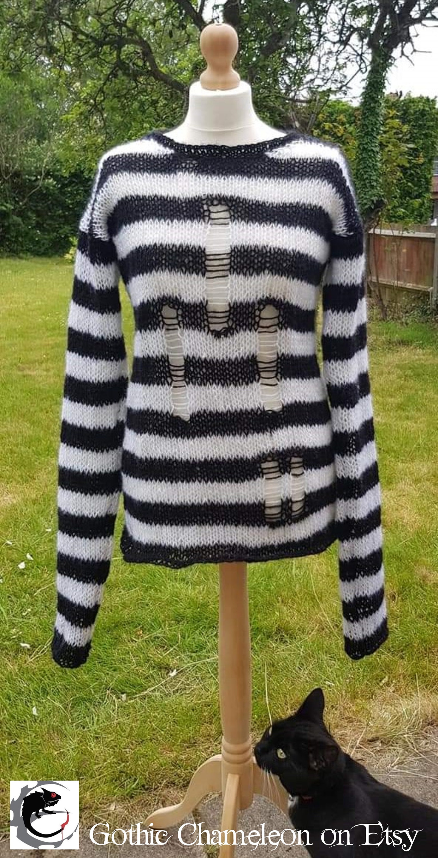 Hand Knitted Mohair Sweater Black & White Stripes Worn by