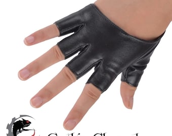 Black or Red Mod Gloves Fingerless Half Palm Mitts PU Leather Gothic Punk Steampunk