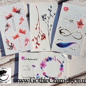 Temporary Tattoo Sheets Flowers Infinity Freedom Pink Purple