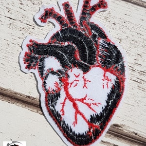 Small Black Anatomical Heart Embroidered Patch Applique Very Gothic Emo Punk image 3