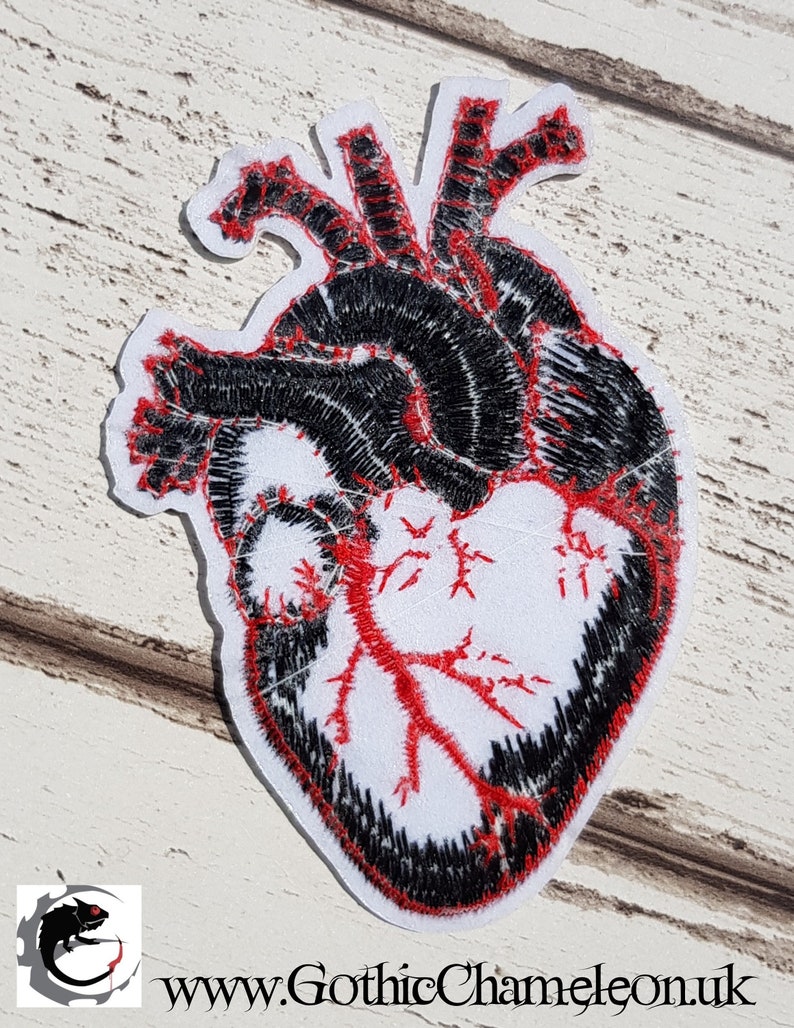 Small Black Anatomical Heart Embroidered Patch Applique Very Gothic Emo Punk image 3