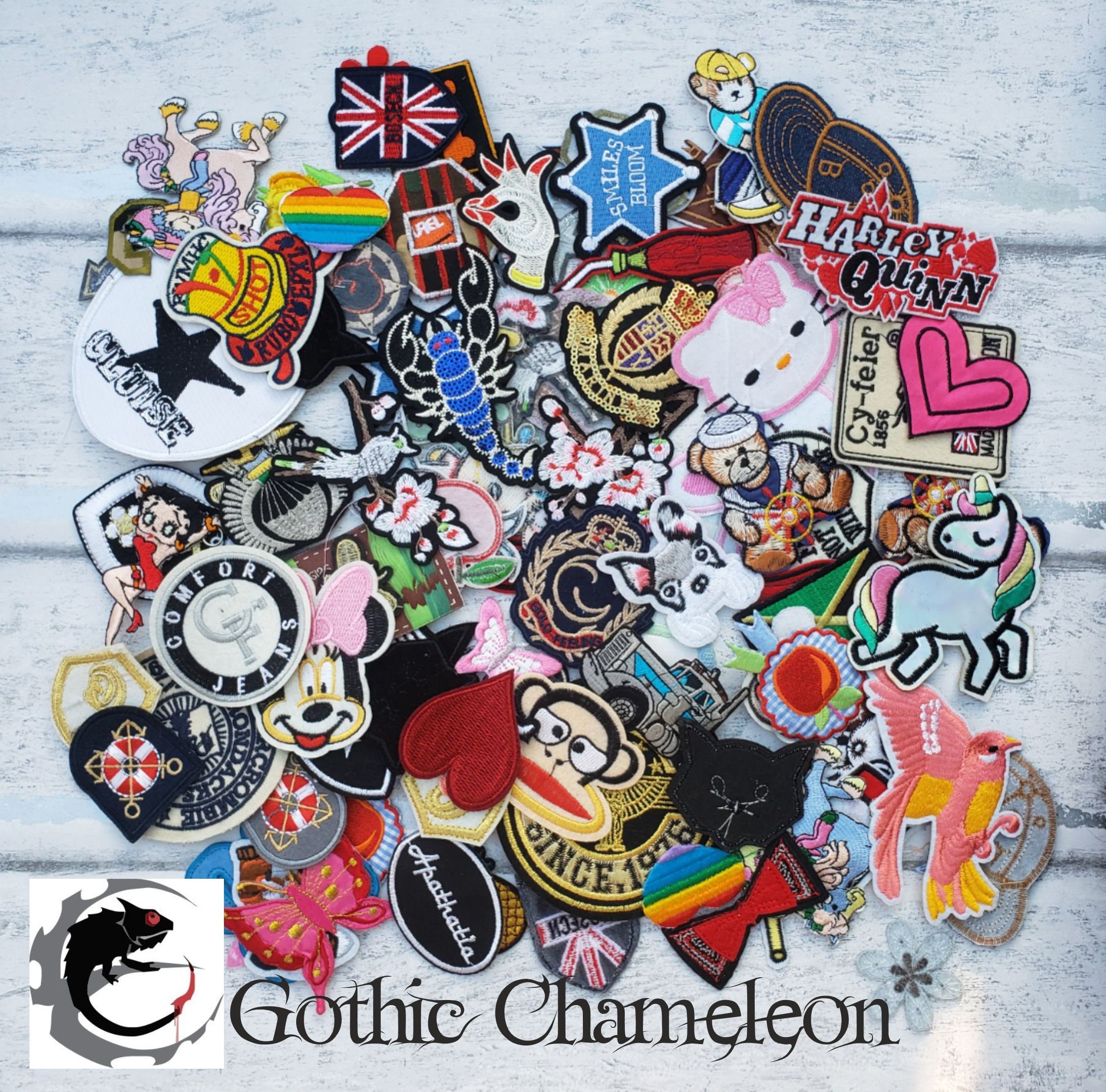 60pcs Random Assorted Styles Embroidered Iron on Patches, DIY Sew Applique Repair Patch Iron on/Sew on Patches for Backpacks,Pants,Clothes,Jeans