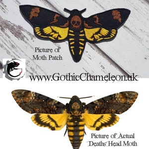 Deaths Head Moth Embroidered Patch Applique Gothic Emo Punk Brown & Yellow